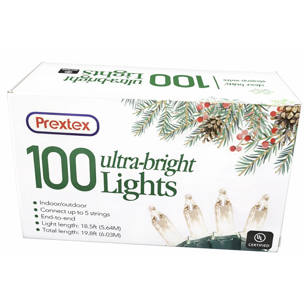 Prextex Ultra-Bright 100 Indoor/Outdoor White Light String Up to 5 Strings New